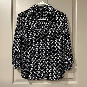 The Limited Geometric Pattern Button Down Blouse in Dark Navy